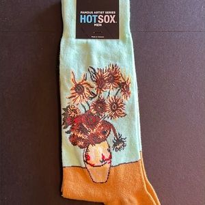 HOTSOX Van Gogh’s sunflower still life in mint green/ochre dress socks-NWT
